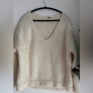 Free people Cream V-Neck Sweater